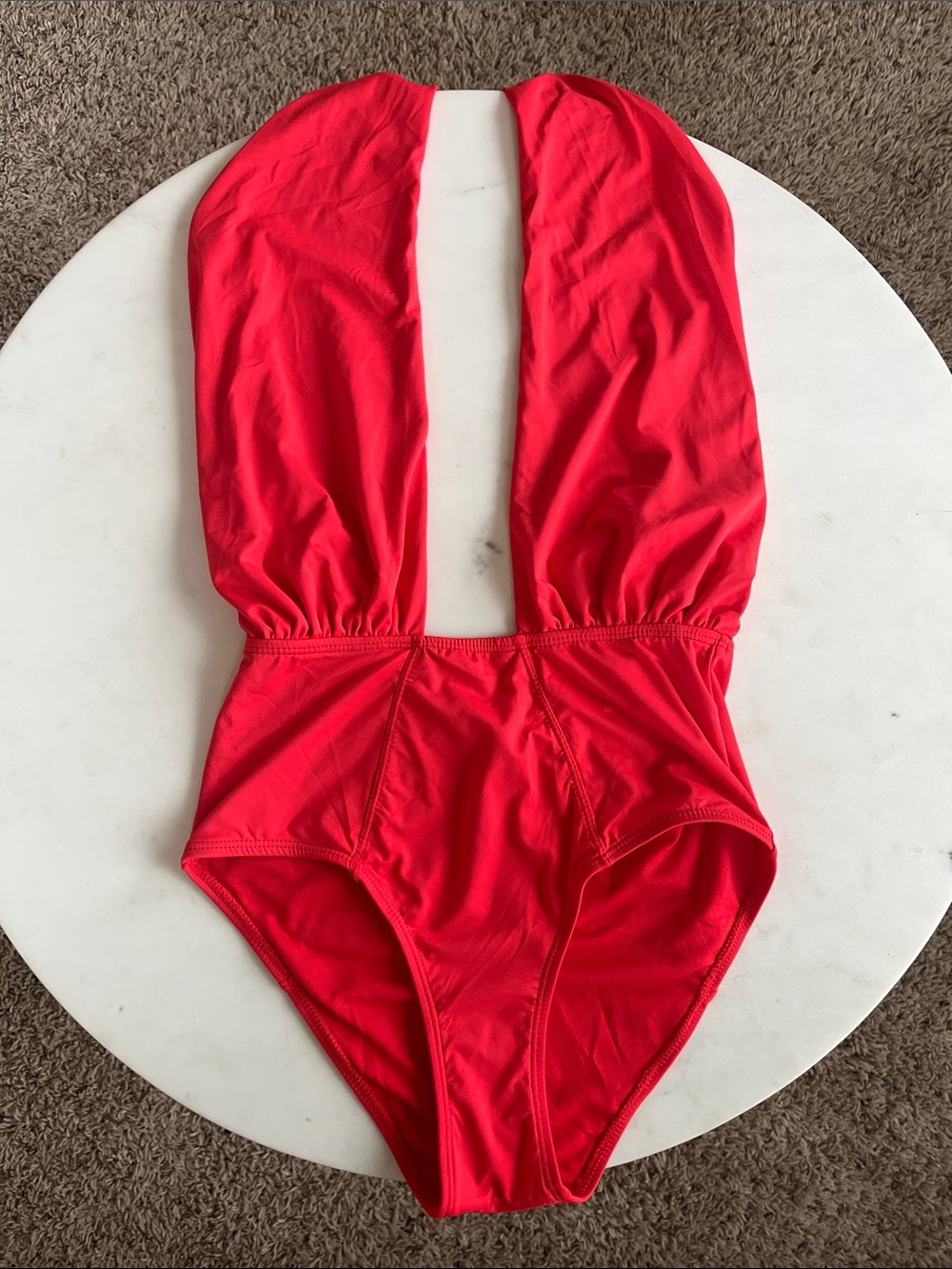 Envya One-Piece Swimsuit, Small, Red, Deep Plunge Front, Adjustable Halter Tie